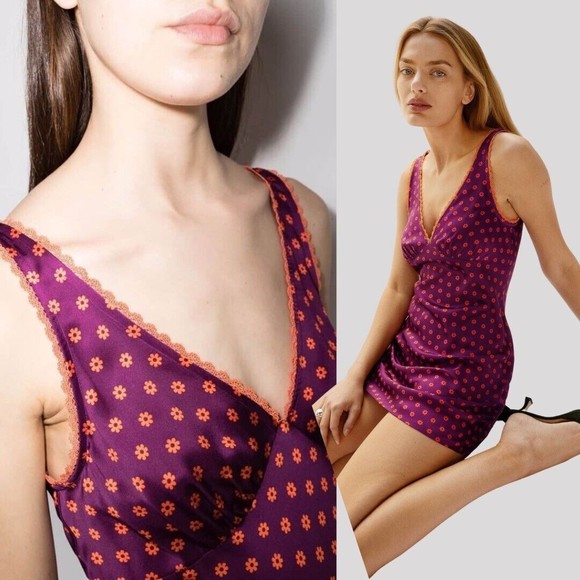 Reformation Dresses & Skirts - Reformation | Keaton Silk Floral Daisy Print Mini Dress Purple Orange Slip S